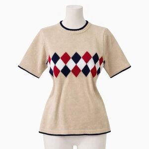 Argyle Pattern Beige Short Sleeve Top